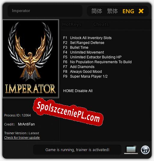 Treinador liberado para Imperator [v1.0.5]