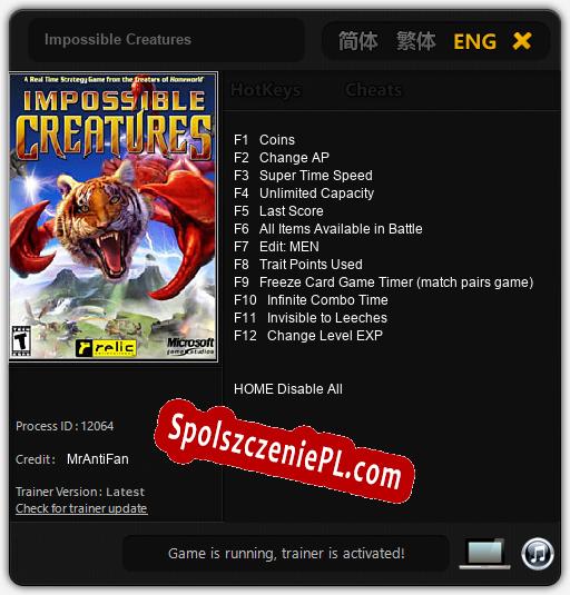 Impossible Creatures: Cheats, Trainer +12 [MrAntiFan]