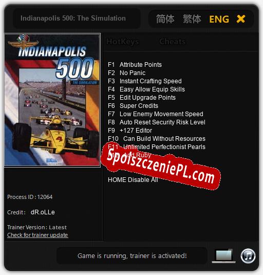 Indianapolis 500: The Simulation: Trainer +12 [v1.9]