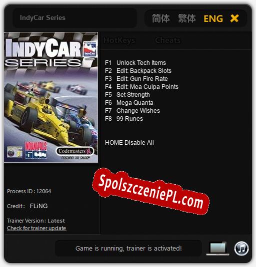 IndyCar Series: Cheats, Trainer +8 [FLiNG]