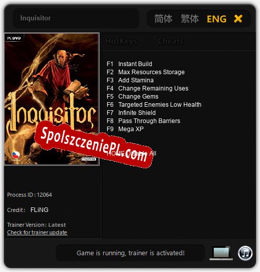 Inquisitor: Cheats, Trainer +9 [FLiNG]