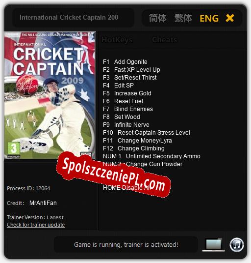 International Cricket Captain 2009: Cheats, Trainer +14 [MrAntiFan]