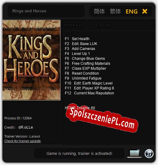 Treinador liberado para Kings and Heroes [v1.0.7]