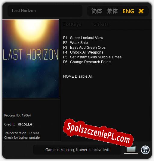 Last Horizon: Cheats, Trainer +6 [dR.oLLe]