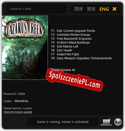 Lazarus Creek: Trainer +8 [v1.2]