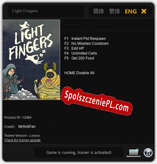 Treinador liberado para Light Fingers [v1.0.5]