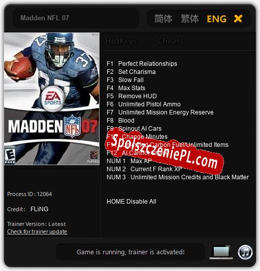 Madden NFL 07: Trainer +15 [v1.3]