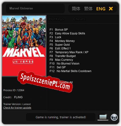 Treinador liberado para Marvel Universe [v1.0.6]