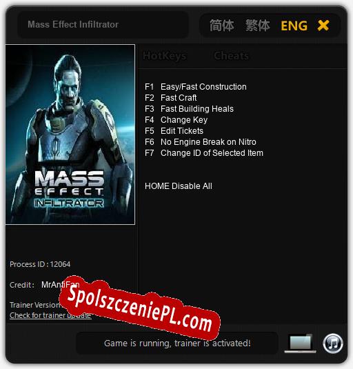 Mass Effect Infiltrator: Treinador (V1.0.1)