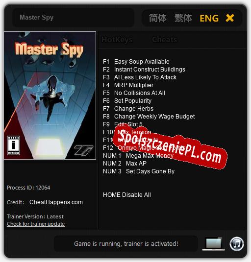 Treinador liberado para Master Spy [v1.0.7]