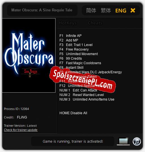 Mater Obscura: A Sine Requie Tale: Treinador (V1.0.66)