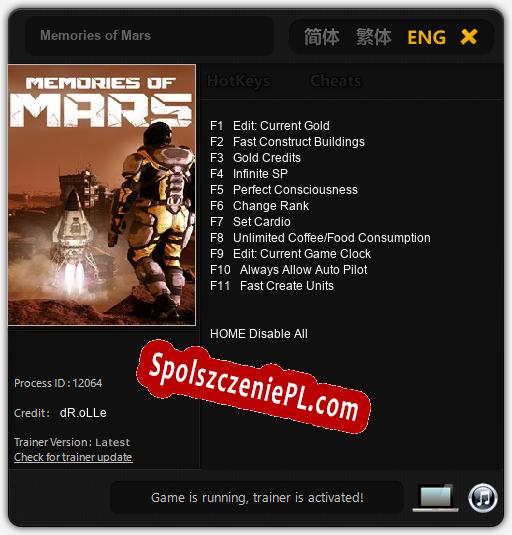 Treinador liberado para Memories of Mars [v1.0.1]