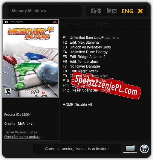 Treinador liberado para Mercury Meltdown [v1.0.3]