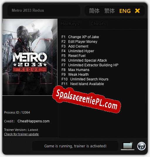 Treinador liberado para Metro 2033 Redux [v1.0.2]