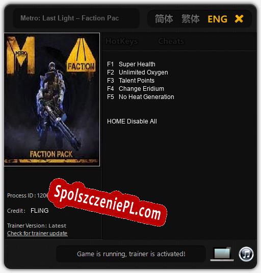 Metro: Last Light – Faction Pack: Trainer +5 [v1.6]