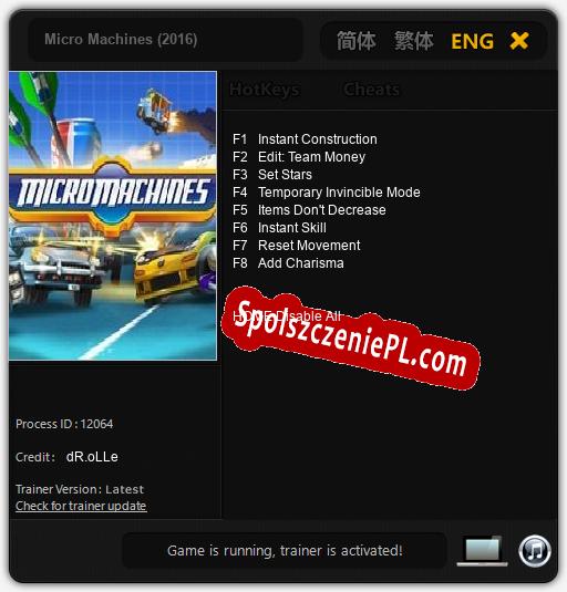 Treinador liberado para Micro Machines (2016) [v1.0.9]