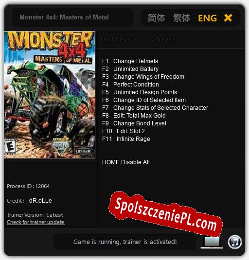 Monster 4x4: Masters of Metal: Treinador (V1.0.88)