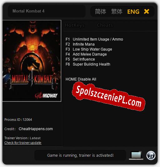 Mortal Kombat 4: Trainer +6 [v1.2]