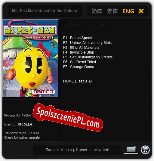 Treinador liberado para Ms. Pac-Man: Quest for the Golden Tomb [v1.0.9]