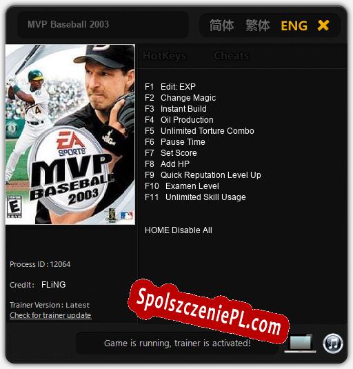 MVP Baseball 2003: Trainer +11 [v1.2]