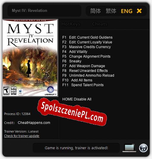 Myst IV: Revelation: Cheats, Trainer +11 [CheatHappens.com]