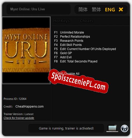 Myst Online: Uru Live: Trainer +8 [v1.9]