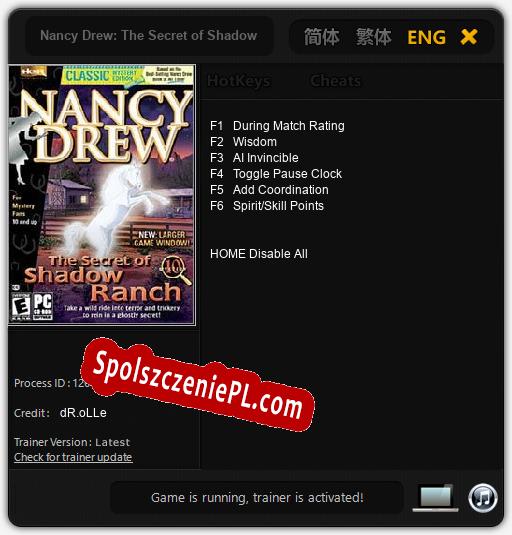 Nancy Drew: The Secret of Shadow Ranch: Treinador (V1.0.93)