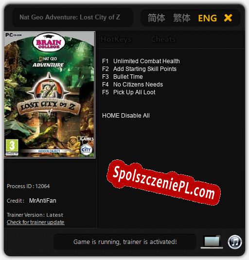 Nat Geo Adventure: Lost City of Z: Trainer +5 [v1.7]