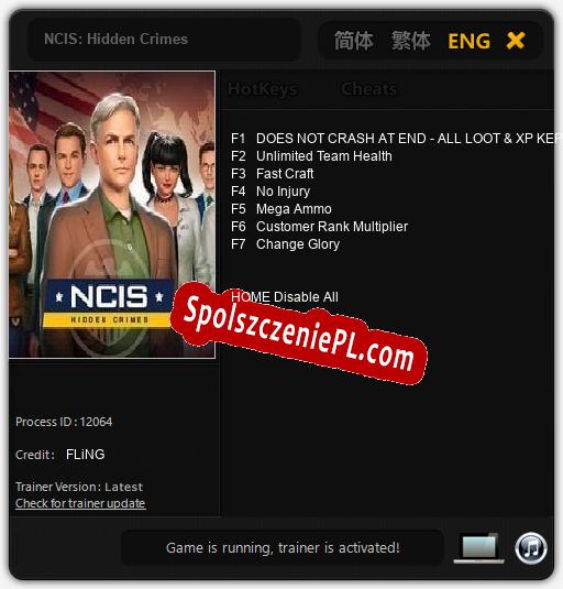 Treinador liberado para NCIS: Hidden Crimes [v1.0.6]