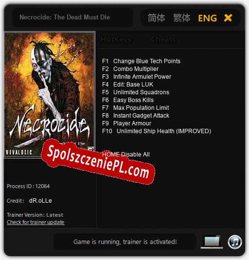 Treinador liberado para Necrocide: The Dead Must Die [v1.0.6]