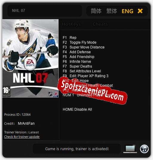 NHL 07: Cheats, Trainer +13 [MrAntiFan]