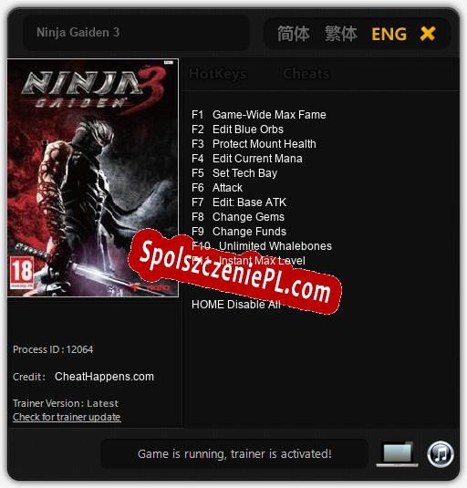 Ninja Gaiden 3: Treinador (V1.0.5)