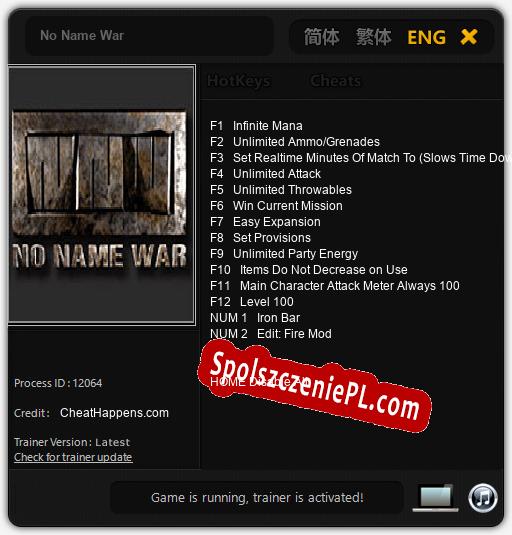 No Name War: Trainer +14 [v1.5]