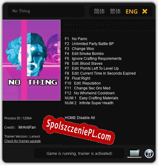 No Thing: Cheats, Trainer +14 [MrAntiFan]