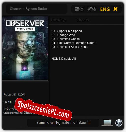 Observer: System Redux: Cheats, Trainer +5 [FLiNG]