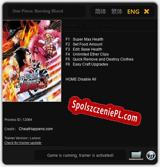 Treinador liberado para One Piece: Burning Blood [v1.0.1]