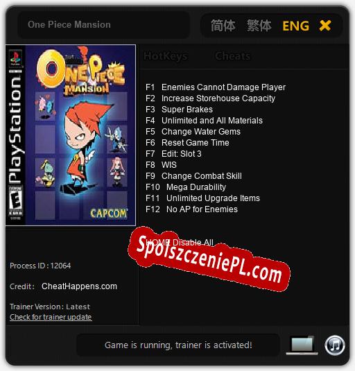 Treinador liberado para One Piece Mansion [v1.0.7]