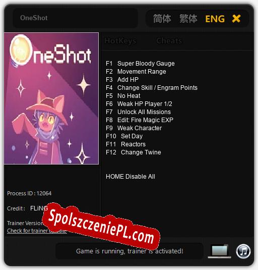 OneShot: Trainer +12 [v1.8]