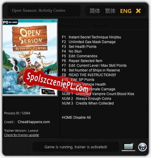 Open Season: Activity Centre: Cheats, Trainer +15 [CheatHappens.com]