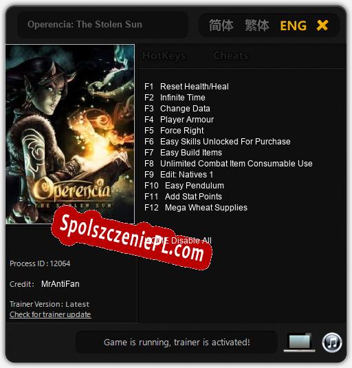 Operencia: The Stolen Sun: Treinador (V1.0.54)