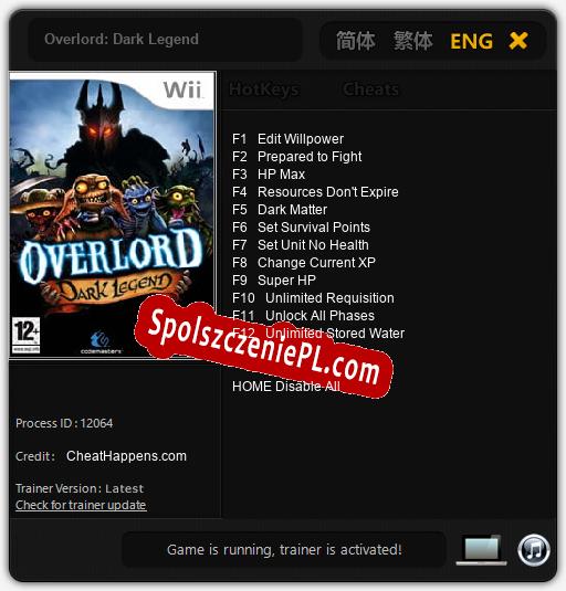 Treinador liberado para Overlord: Dark Legend [v1.0.6]