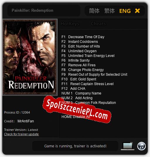 Painkiller: Redemption: Trainer +15 [v1.9]