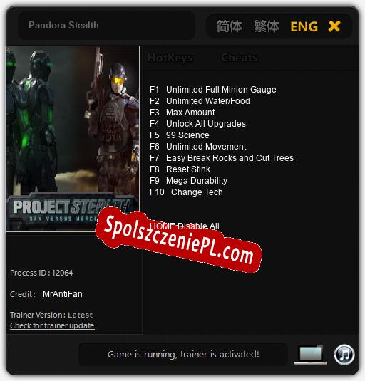 Pandora Stealth: Cheats, Trainer +10 [MrAntiFan]