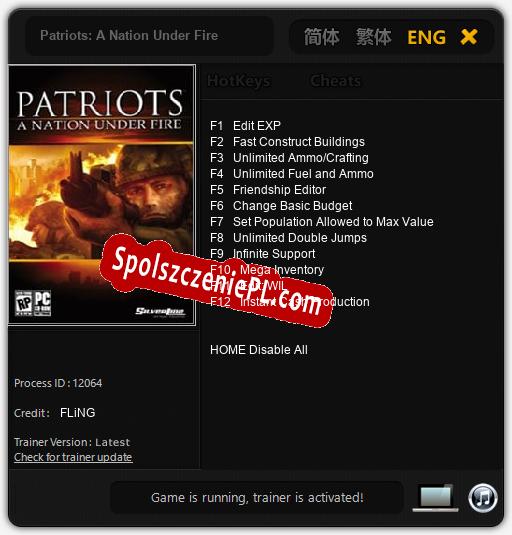 Treinador liberado para Patriots: A Nation Under Fire [v1.0.3]