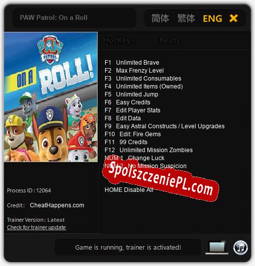 Treinador liberado para PAW Patrol: On a Roll [v1.0.7]