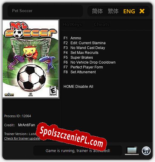 Pet Soccer: Trainer +8 [v1.2]