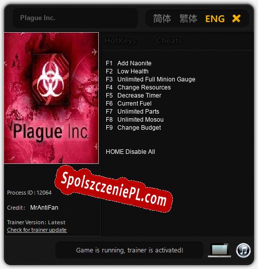 Plague Inc.: Trainer +9 [v1.1]