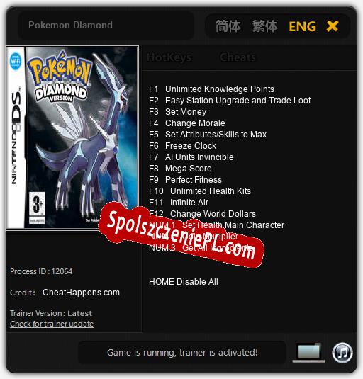 Pokemon Diamond: Cheats, Trainer +15 [CheatHappens.com]