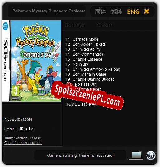 Pokemon Mystery Dungeon: Explorers of Sky: Cheats, Trainer +11 [dR.oLLe]