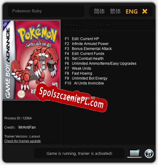 Pokemon Ruby: Trainer +10 [v1.1]